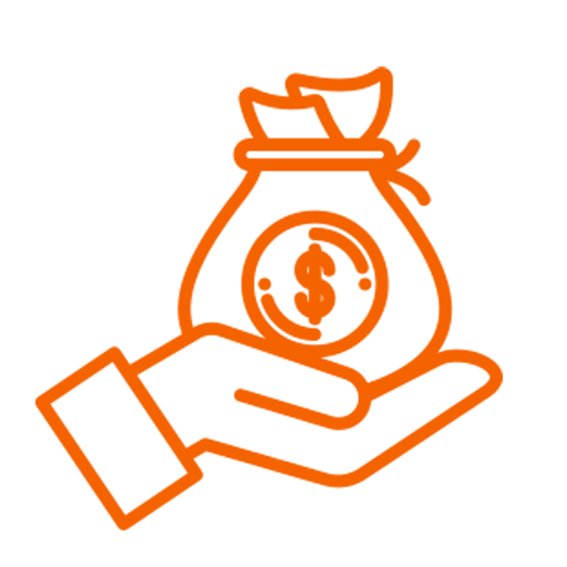 An orange outline of a hand holding a money bag with a dollar sign on it, suggesting financial support or funding for an electrical apprenticeship program in Arizona.